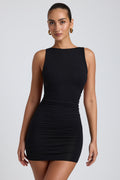 Chic Modal High-Neck Open-Back Mini Dress in Black