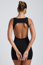 Chic Modal High-Neck Open-Back Mini Dress in Black