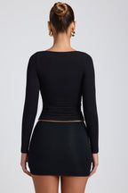 Chic Modal Ruched Long-Sleeve Top in Black