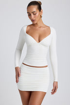 Chic Modal Ruched Long-Sleeve Top in White