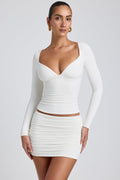 Chic Modal Ruched Long-Sleeve Top in White