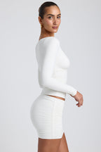 Chic Modal Ruched Long-Sleeve Top in White