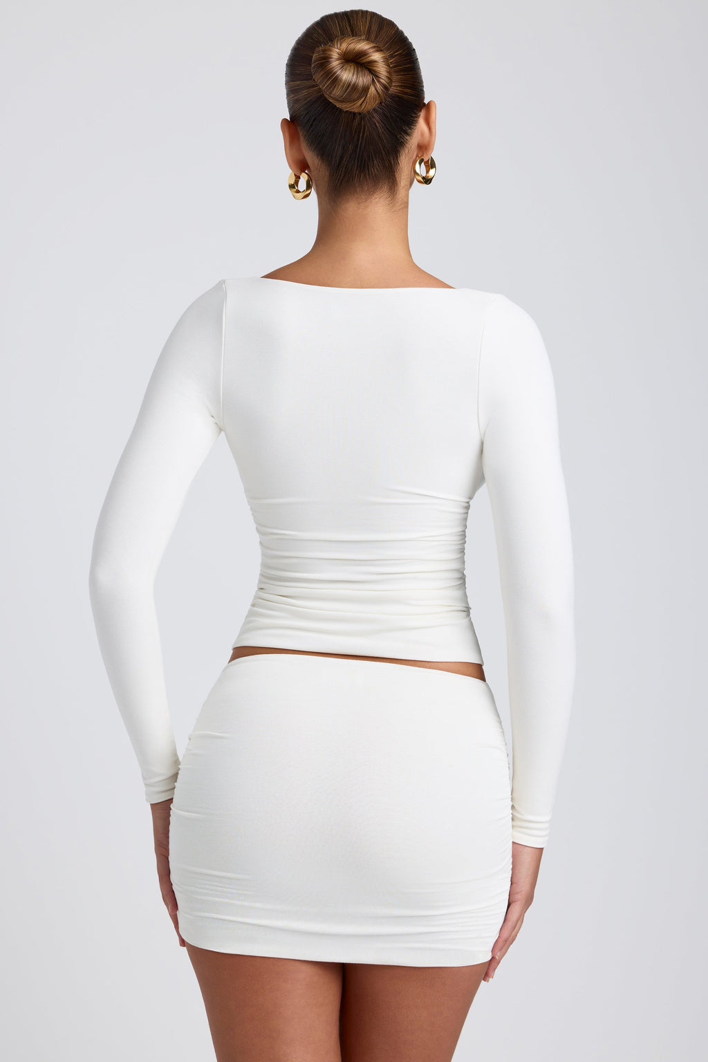 Chic Modal Ruched Long-Sleeve Top in White