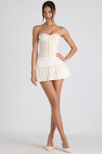 Chic Bubble Hem Mid-Rise Micro Mini Skirt in Ivory