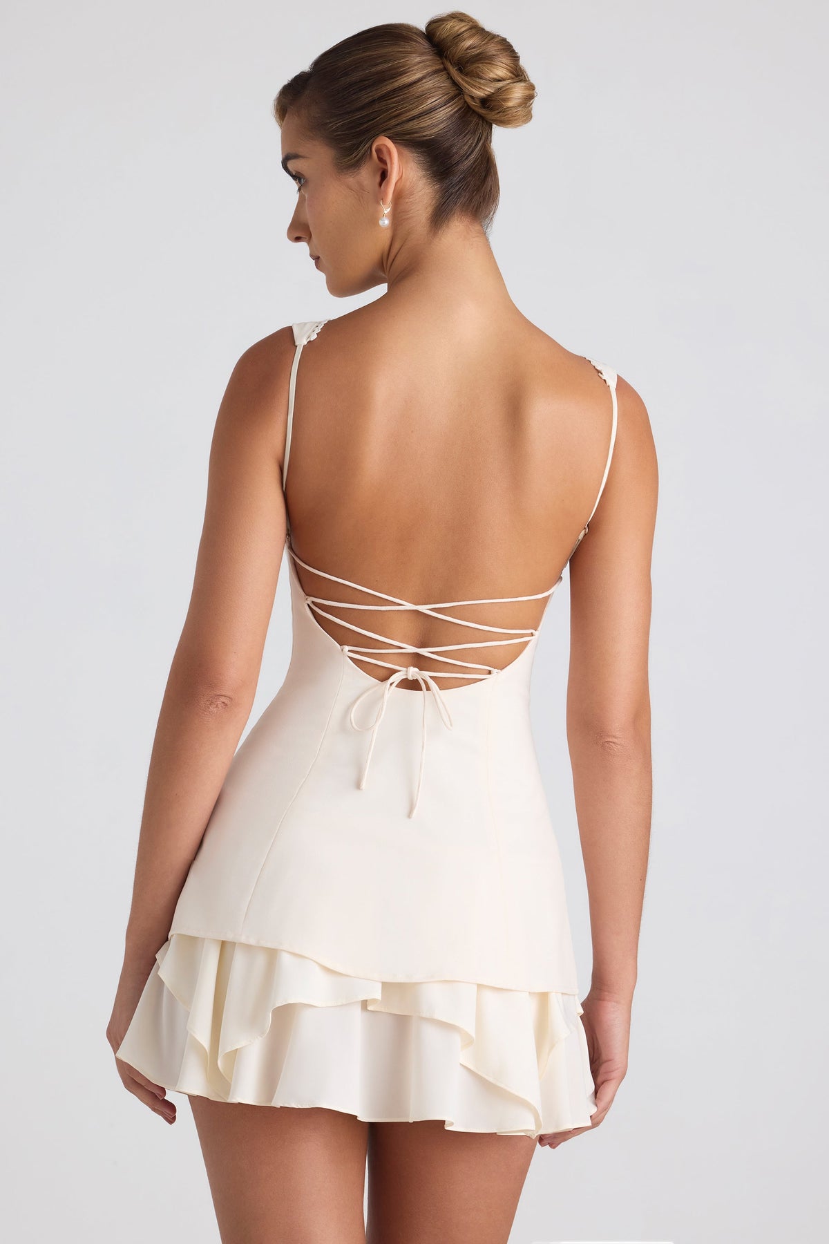 Chic Ruffle-Trim Button-Detail Corset Mini Dress in Ivory