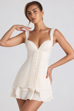 Chic Ruffle-Trim Button-Detail Corset Mini Dress in Ivory