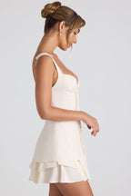 Chic Ruffle-Trim Button-Detail Corset Mini Dress in Ivory