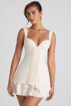 Chic Ruffle-Trim Button-Detail Corset Mini Dress in Ivory