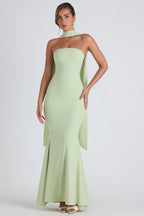 Chic Scarf-Detail Strapless Gown in Spring Green