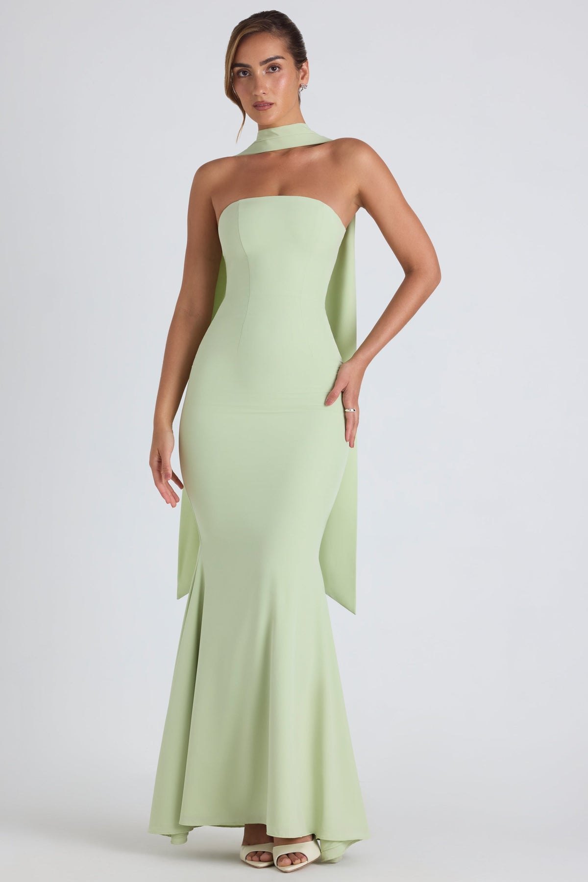Chic Scarf-Detail Strapless Gown in Spring Green