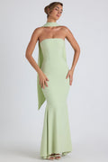 Chic Scarf-Detail Strapless Gown in Spring Green