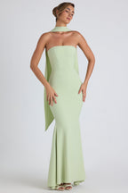 Chic Scarf-Detail Strapless Gown in Spring Green