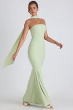 Chic Scarf-Detail Strapless Gown in Spring Green