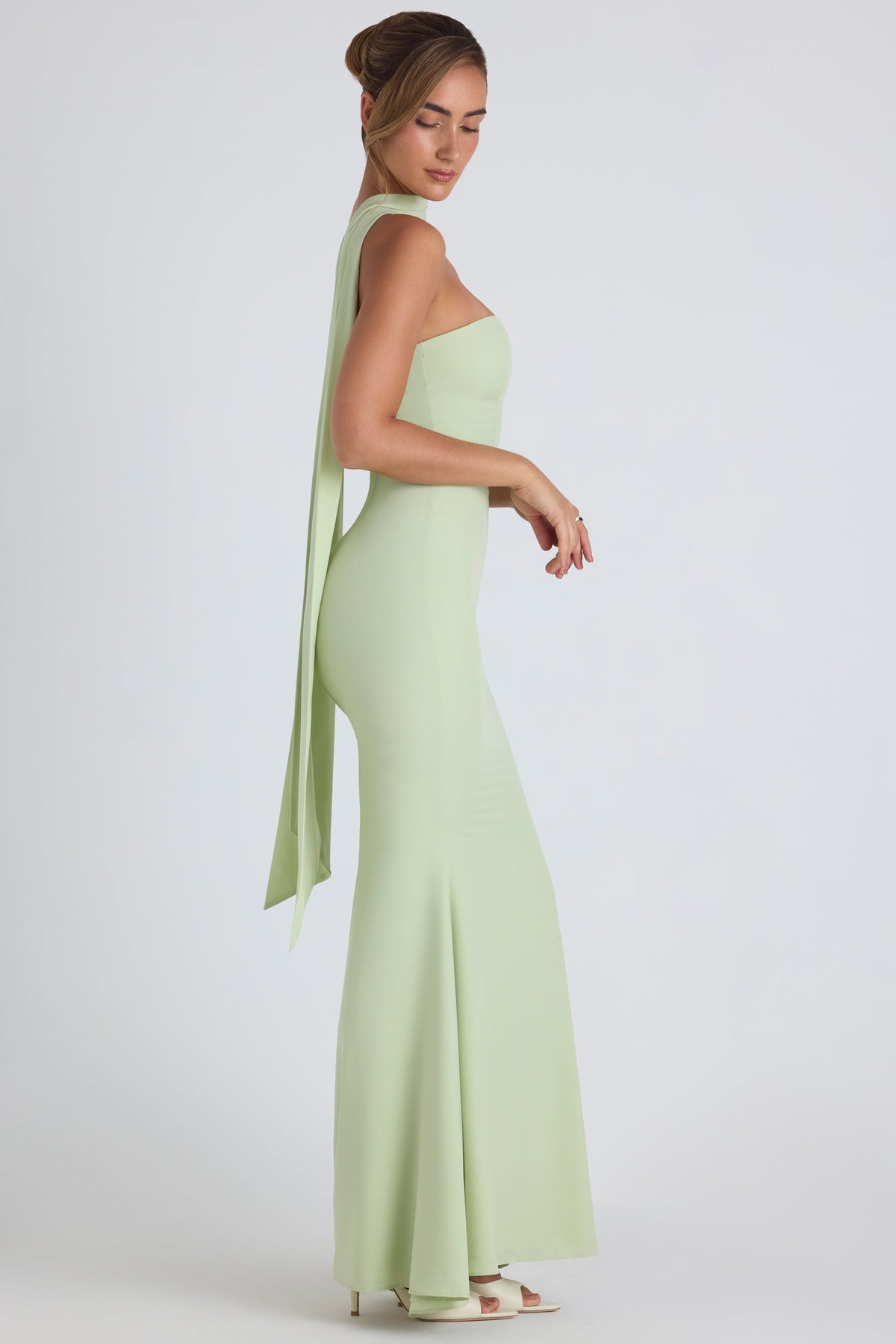 Chic Scarf-Detail Strapless Gown in Spring Green
