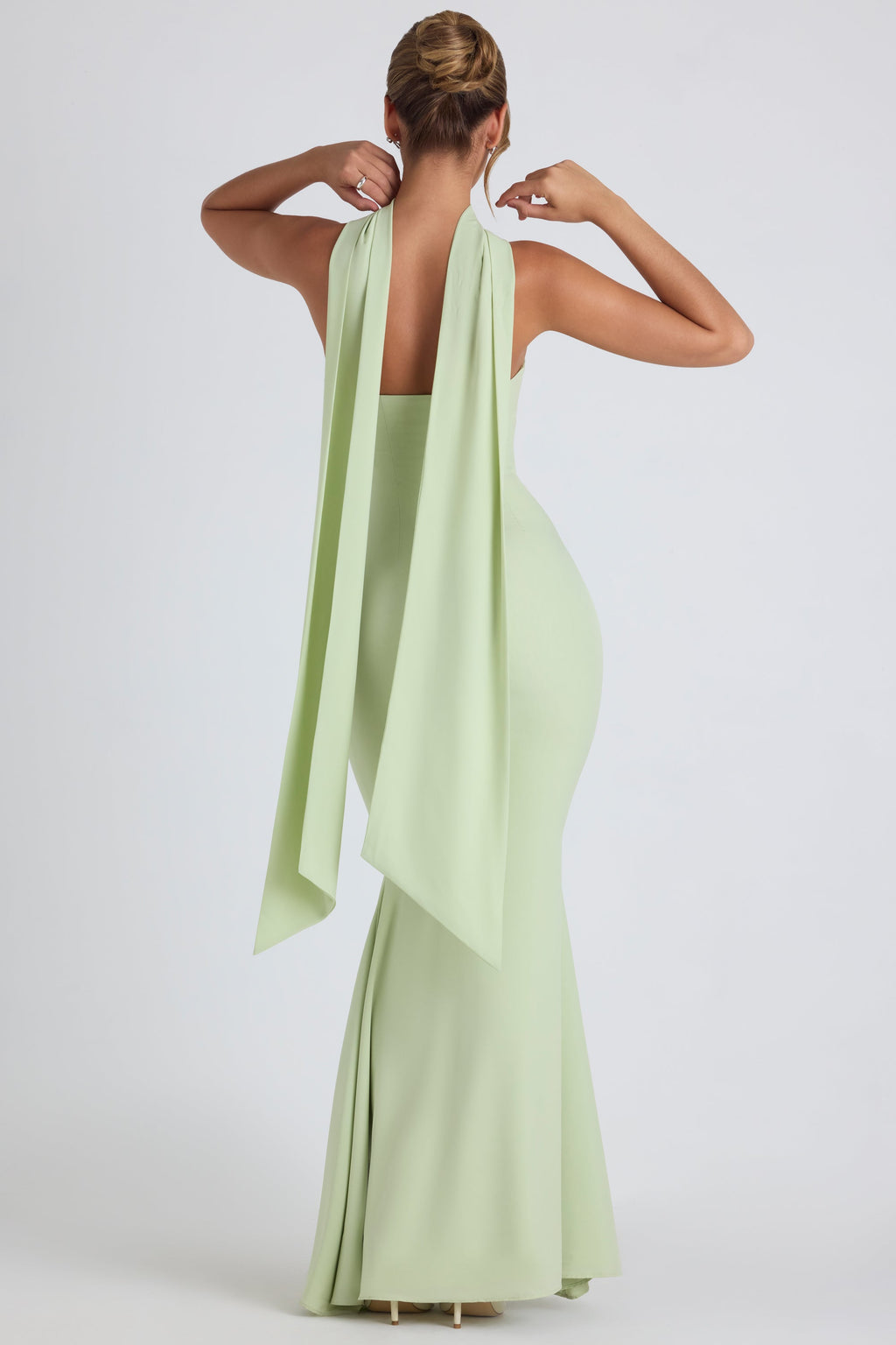Chic Scarf-Detail Strapless Gown in Spring Green