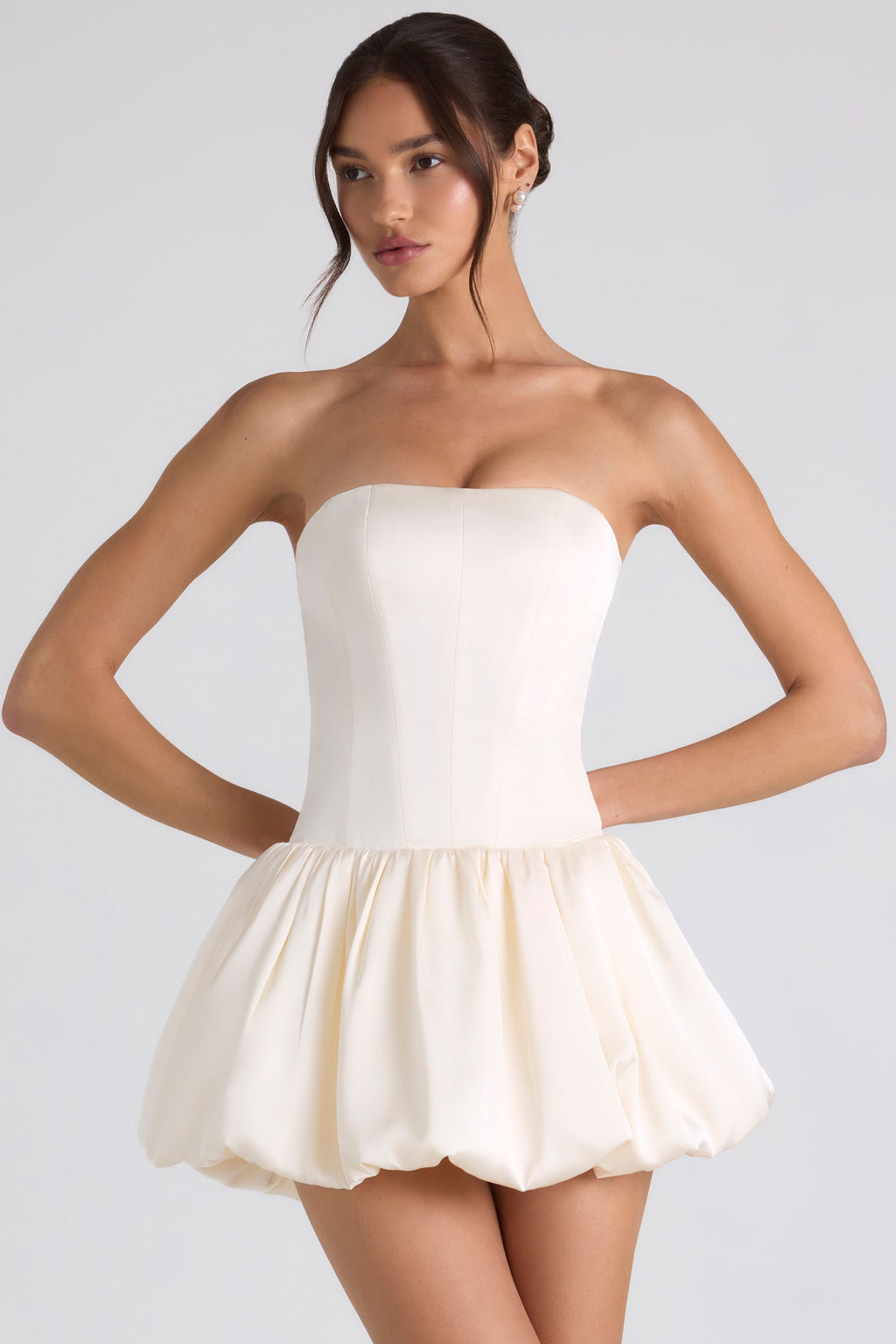 Chic Lace-Up Bubble Hem Corset Mini Dress in Ivory