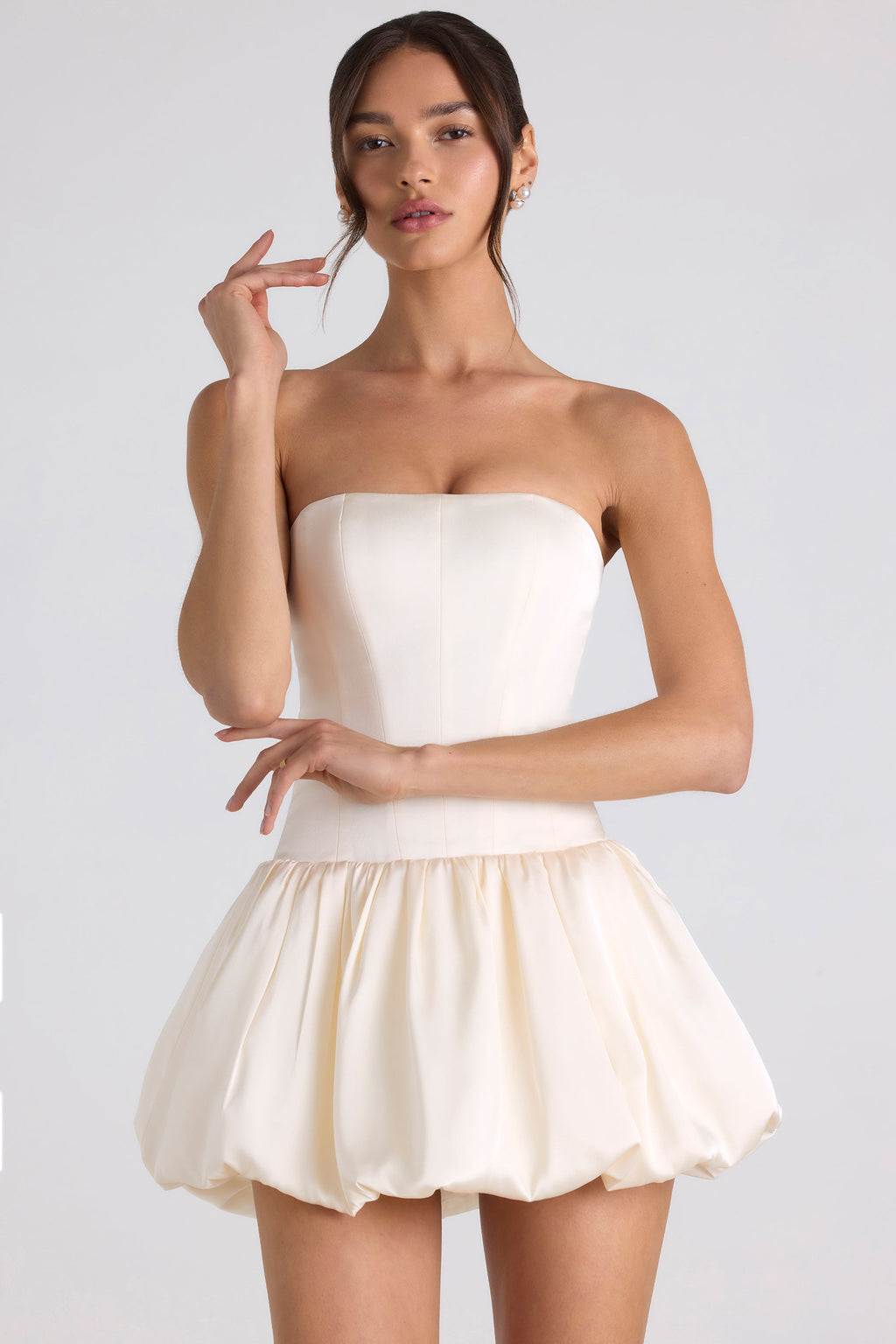 Chic Lace-Up Bubble Hem Corset Mini Dress in Ivory