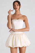 Chic Lace-Up Bubble Hem Corset Mini Dress in Ivory