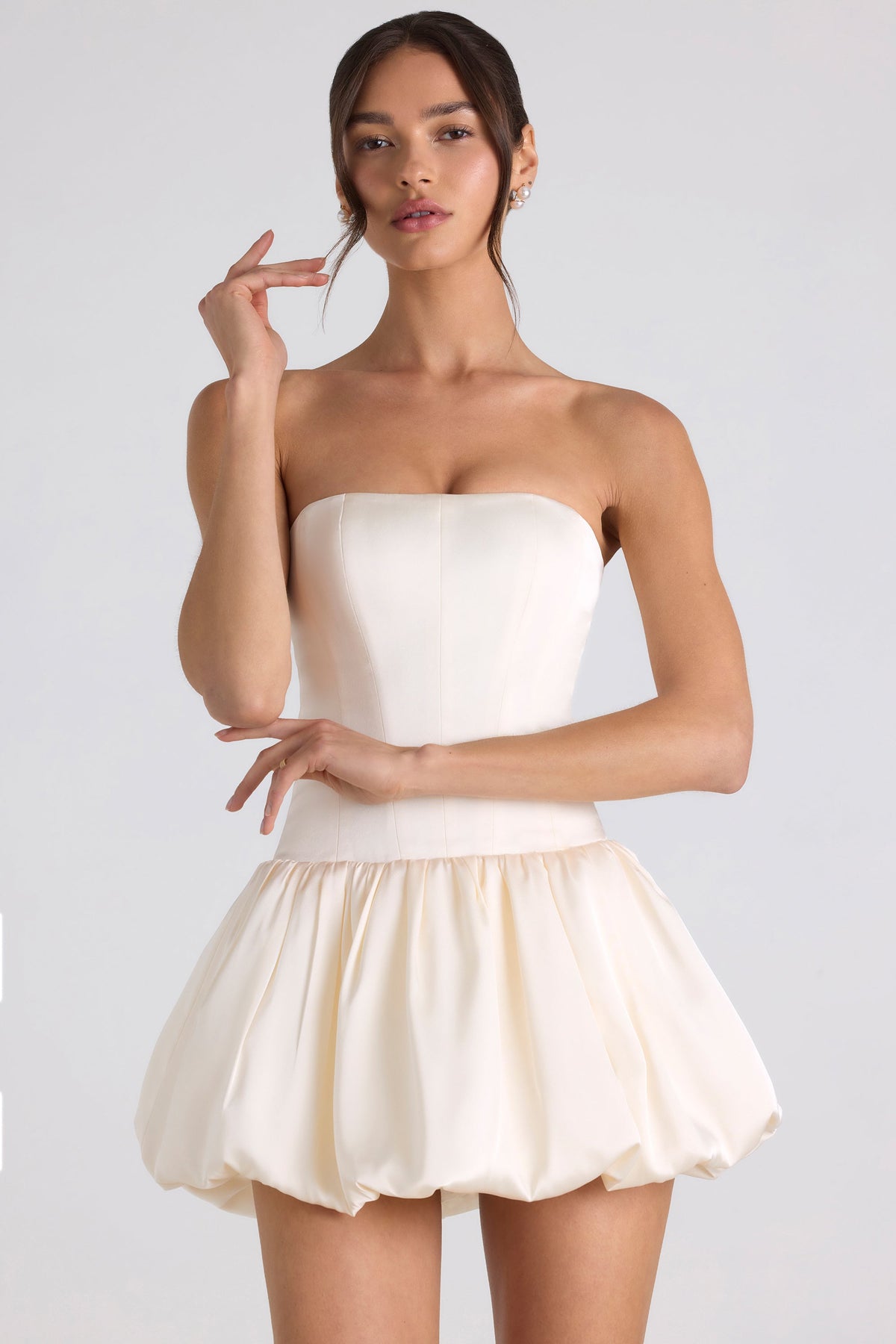 Chic Lace-Up Bubble Hem Corset Mini Dress in Ivory