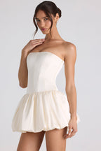 Chic Lace-Up Bubble Hem Corset Mini Dress in Ivory