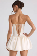 Chic Lace-Up Bubble Hem Corset Mini Dress in Ivory