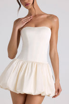 Chic Lace-Up Bubble Hem Corset Mini Dress in Ivory