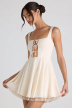 Chic Tie-Detail A-Line Micro Mini Dress in Ivory