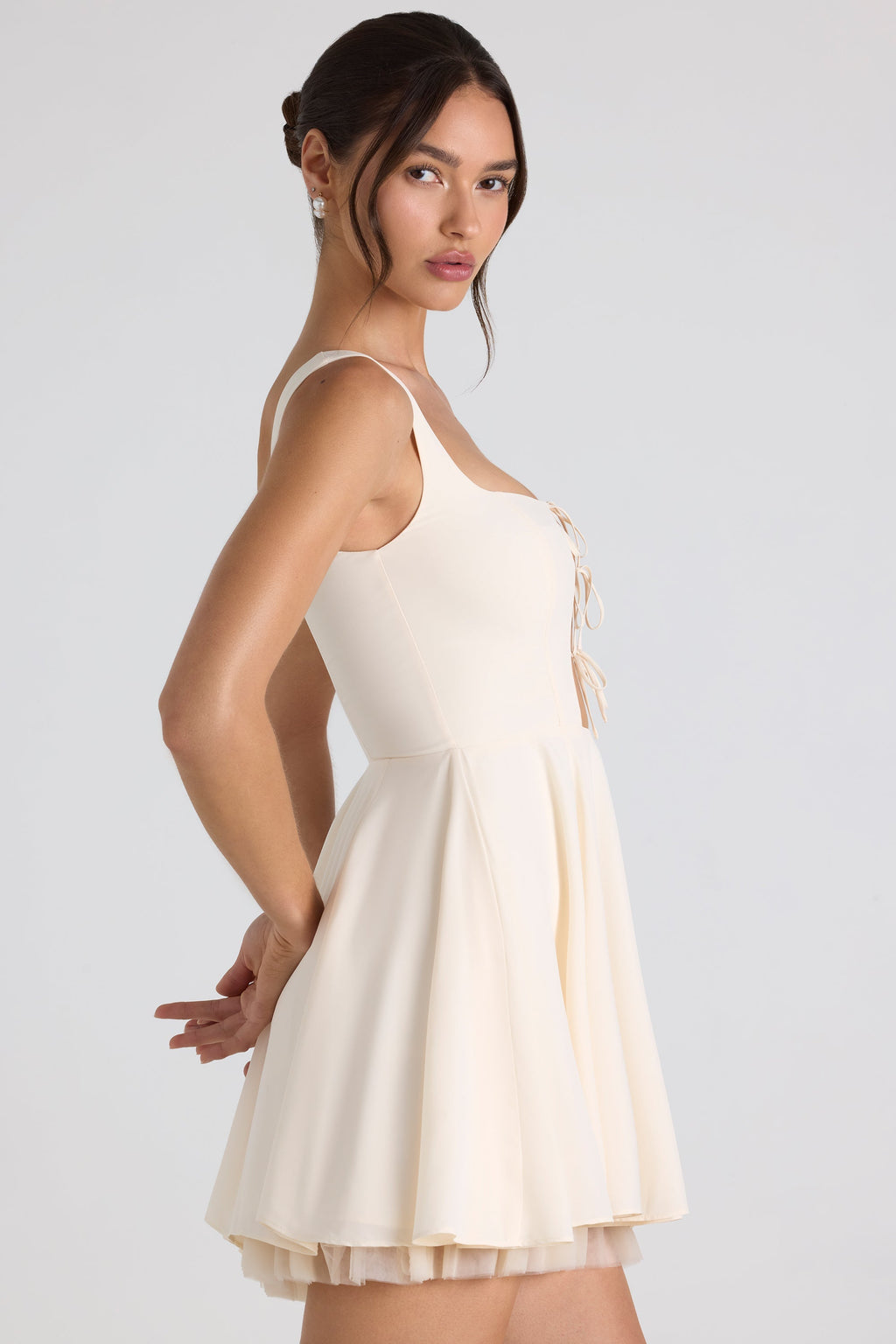 Chic Tie-Detail A-Line Micro Mini Dress in Ivory