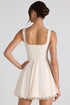 Chic Tie-Detail A-Line Micro Mini Dress in Ivory