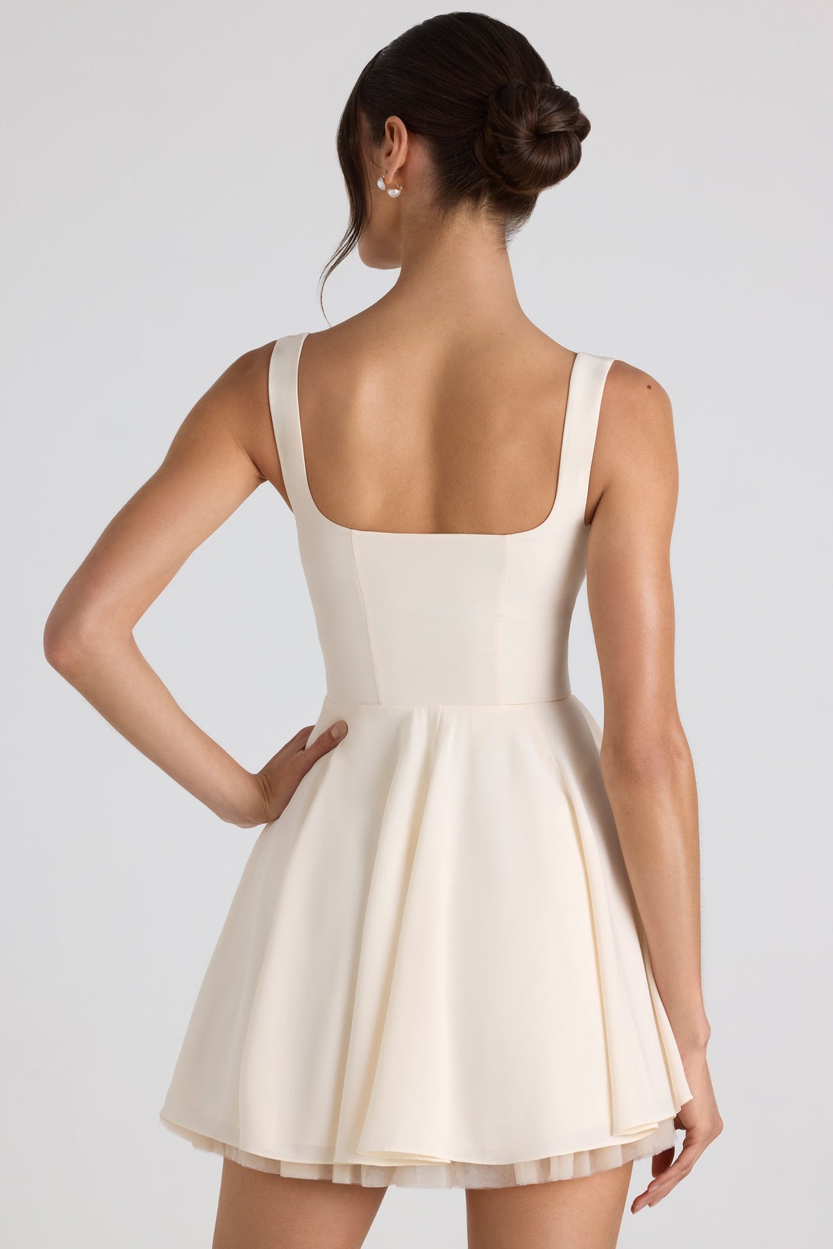 Chic Tie-Detail A-Line Micro Mini Dress in Ivory