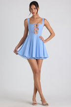 Chic Tie-Detail A-Line Micro Mini Dress in Sky Blue