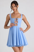 Chic Tie-Detail A-Line Micro Mini Dress in Sky Blue