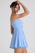 Chic Tie-Detail A-Line Micro Mini Dress in Sky Blue