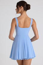 Chic Tie-Detail A-Line Micro Mini Dress in Sky Blue