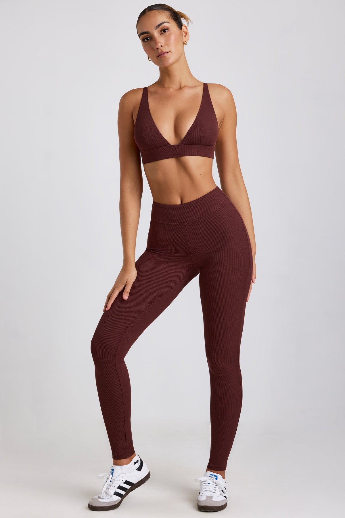 Chic Ribbed Modal High Waist Leggings in Espresso