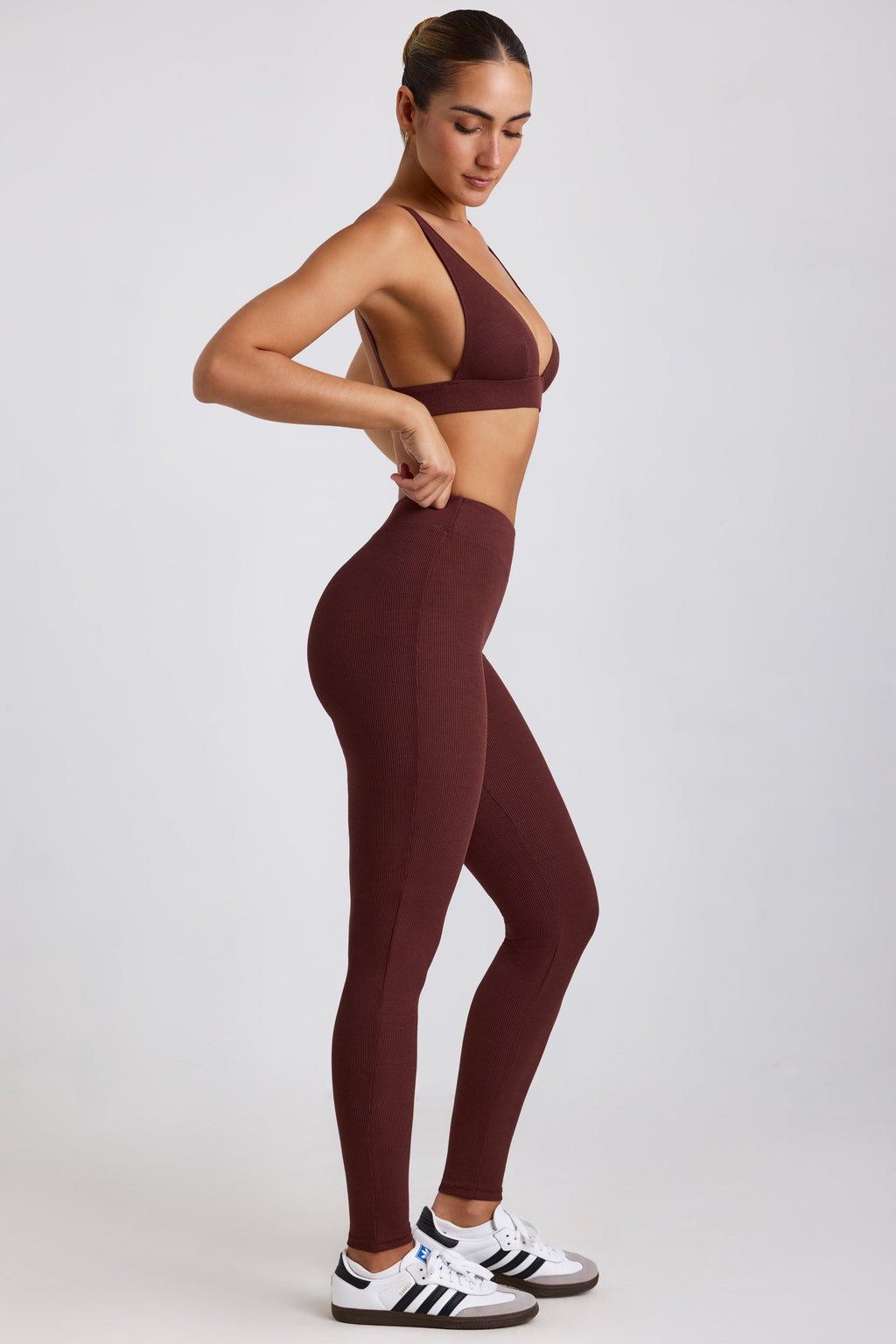 Chic Ribbed Modal High Waist Leggings in Espresso