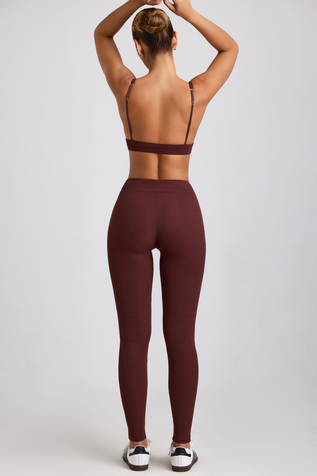 Chic Ribbed Modal High Waist Leggings in Espresso