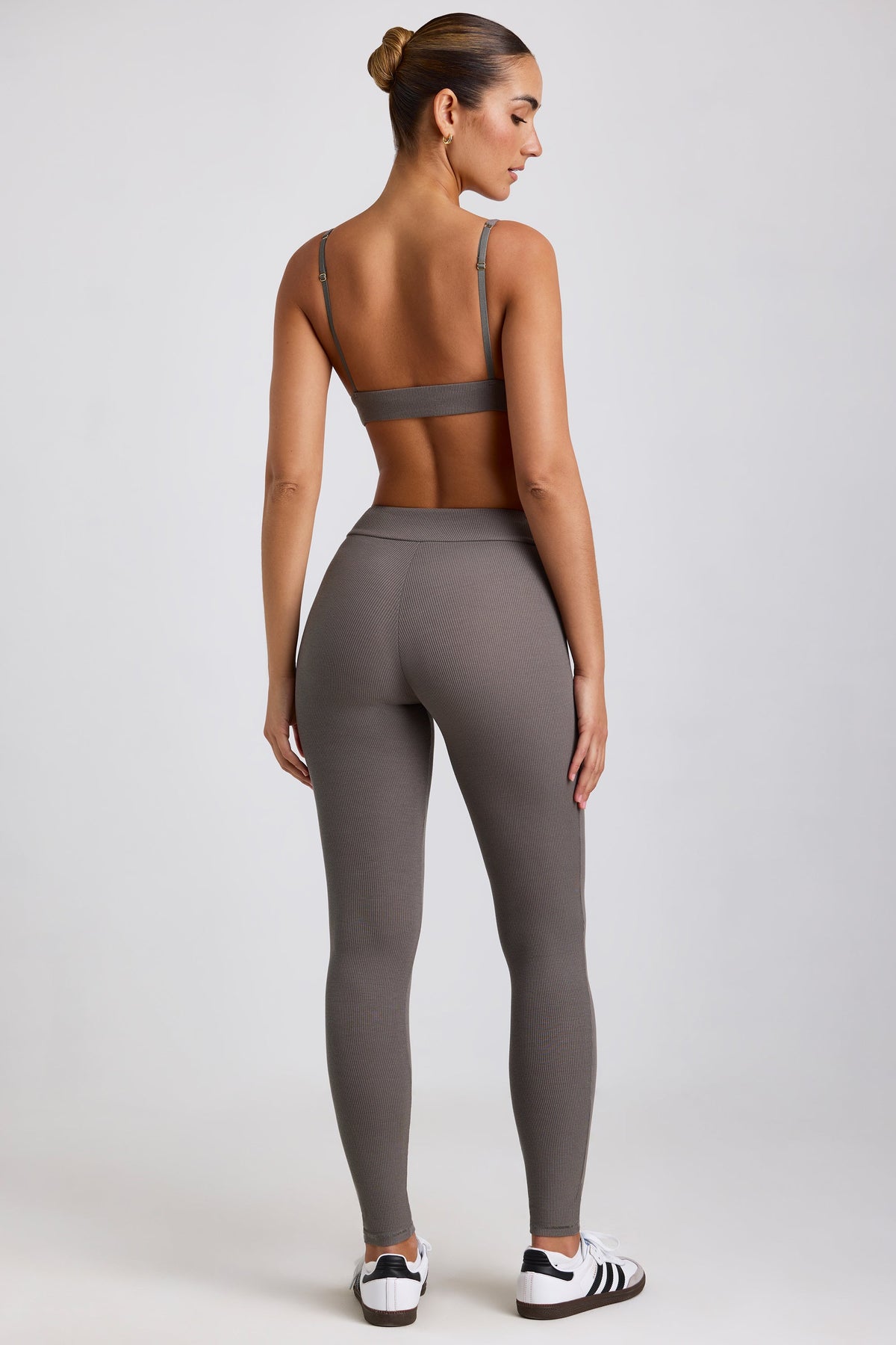 Chic Petite Ribbed Modal High Waist Leggings in Grey