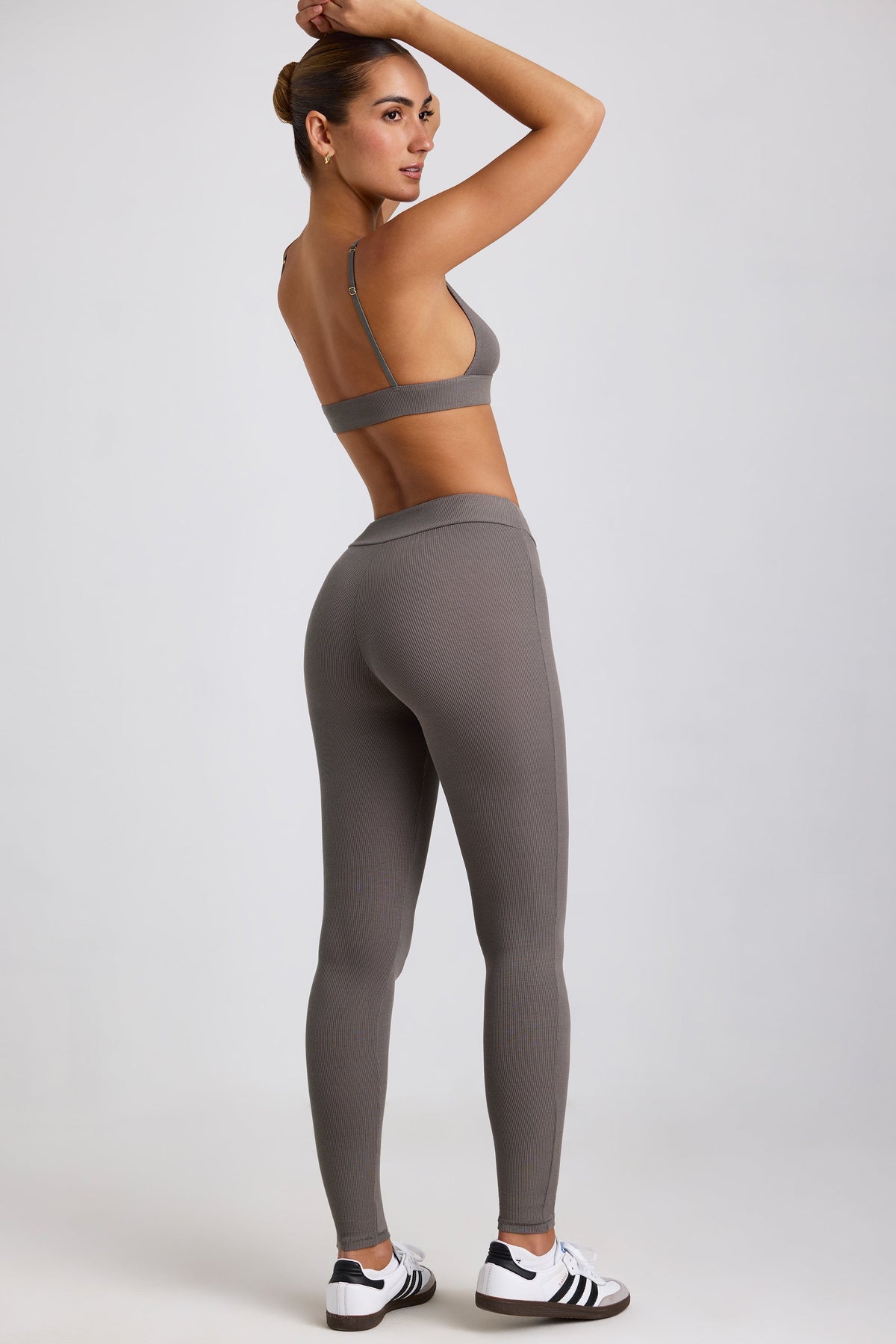 Chic Petite Ribbed Modal High Waist Leggings in Grey