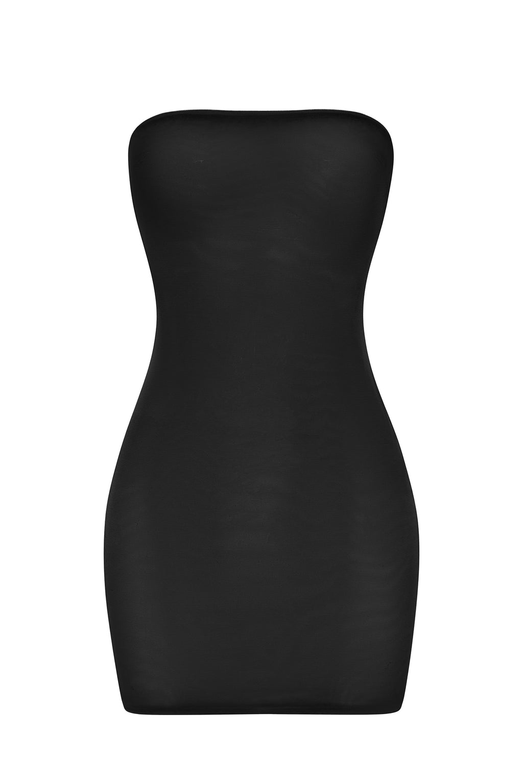 Chic Soft Sheer-Mesh Bandeau Mini Slip Dress in Black