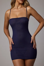Chic Soft Sheer-Mesh Bandeau Mini Slip Dress in Navy