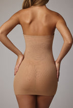 Chic Soft Sheer-Mesh Bandeau Mini Slip Dress in Almond