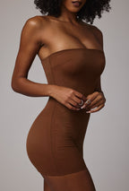 Chic Soft Sheer-Mesh Bandeau Mini Slip Dress in Mocha