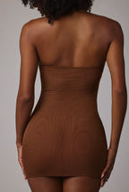 Chic Soft Sheer-Mesh Bandeau Mini Slip Dress in Mocha