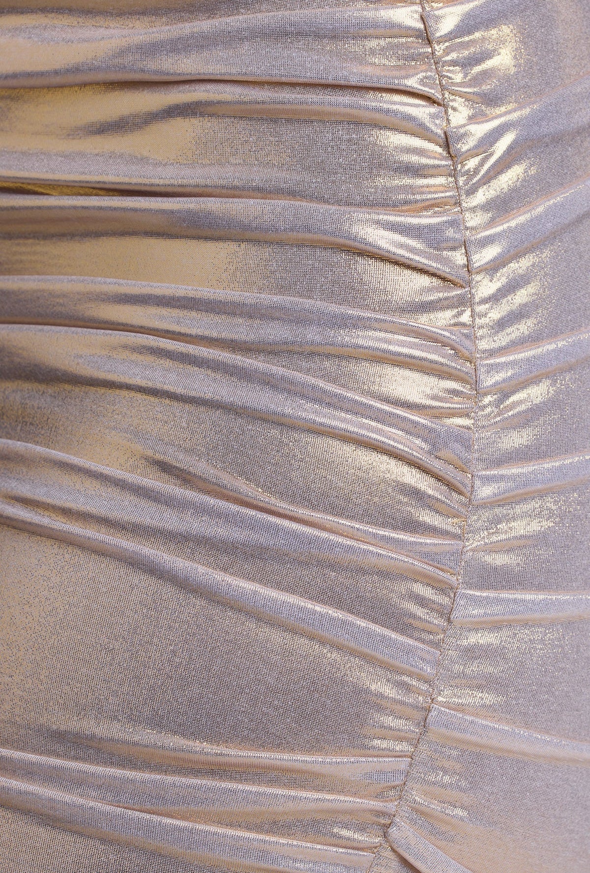 Chic Long Sleeve Metallic Jersey Mini Dress in Light Gold