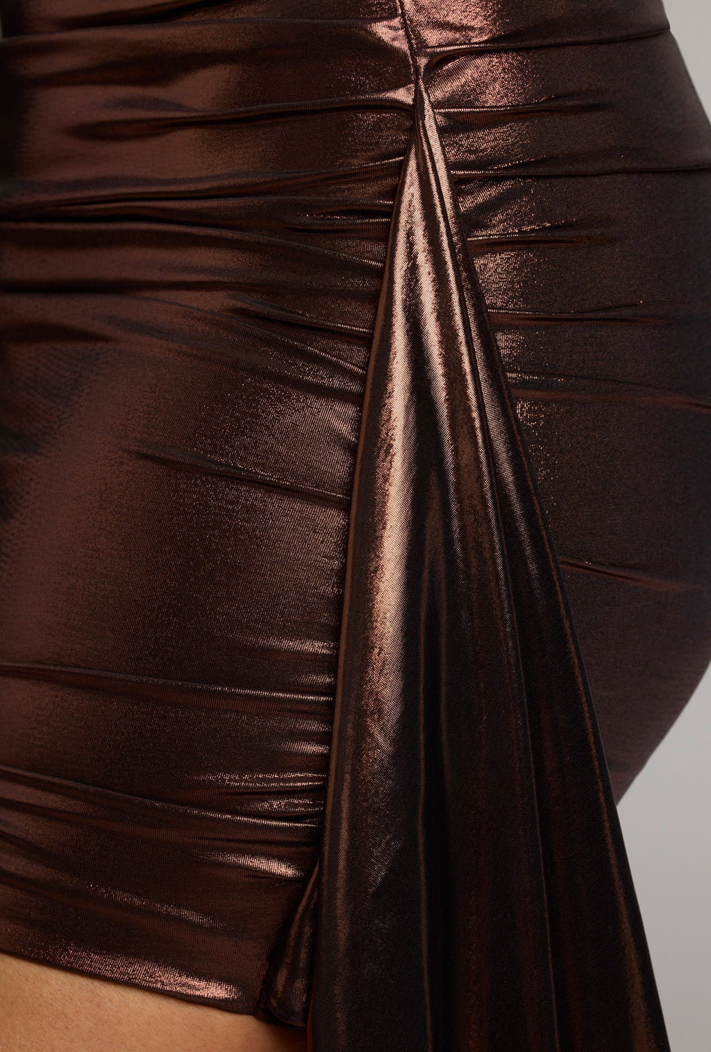 Chic Cut Out Metallic Jersey Mini Dress in Copper Bronze