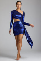 Chic Cut Out Metallic Jersey Mini Dress in Electric Blue