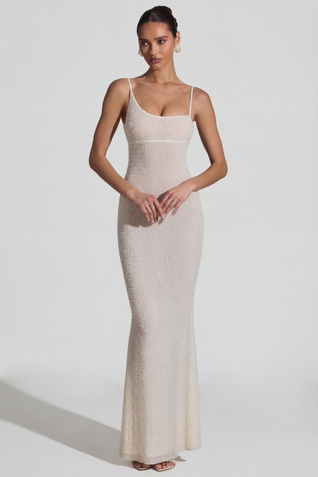 Chic Embellished Backless Maxi Dress in White