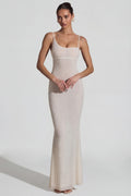 Chic Embellished Backless Maxi Dress in White