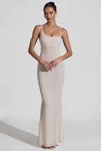 Chic Embellished Backless Maxi Dress in White